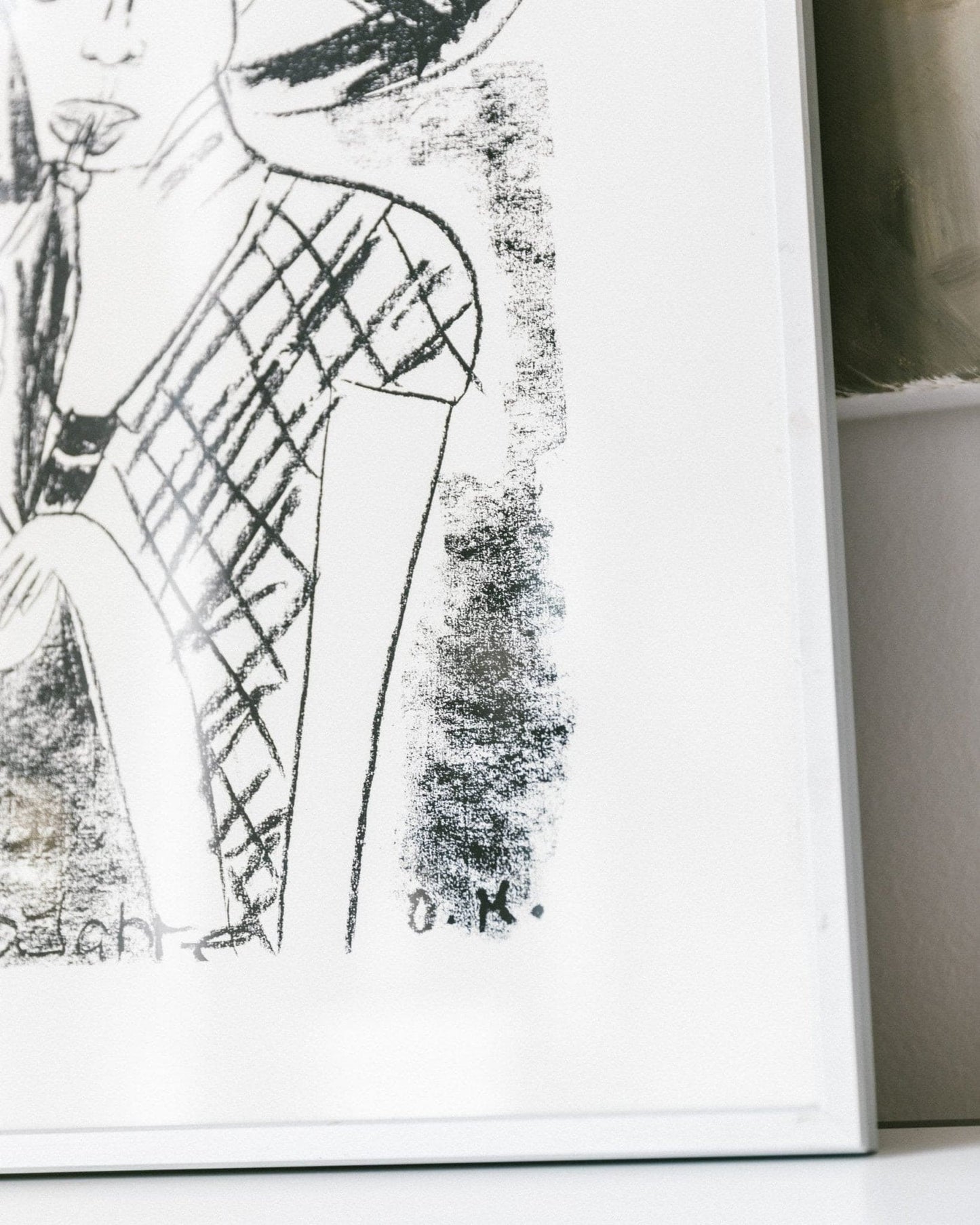 Vintage portrait print - father, mother with child - framed in aluminum frame - 1980s