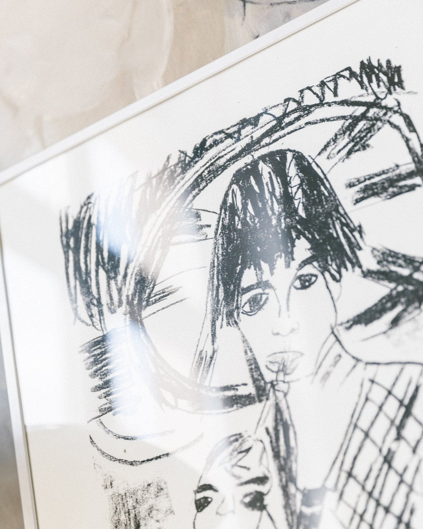 Vintage portrait print - father, mother with child - framed in aluminum frame - 1980s