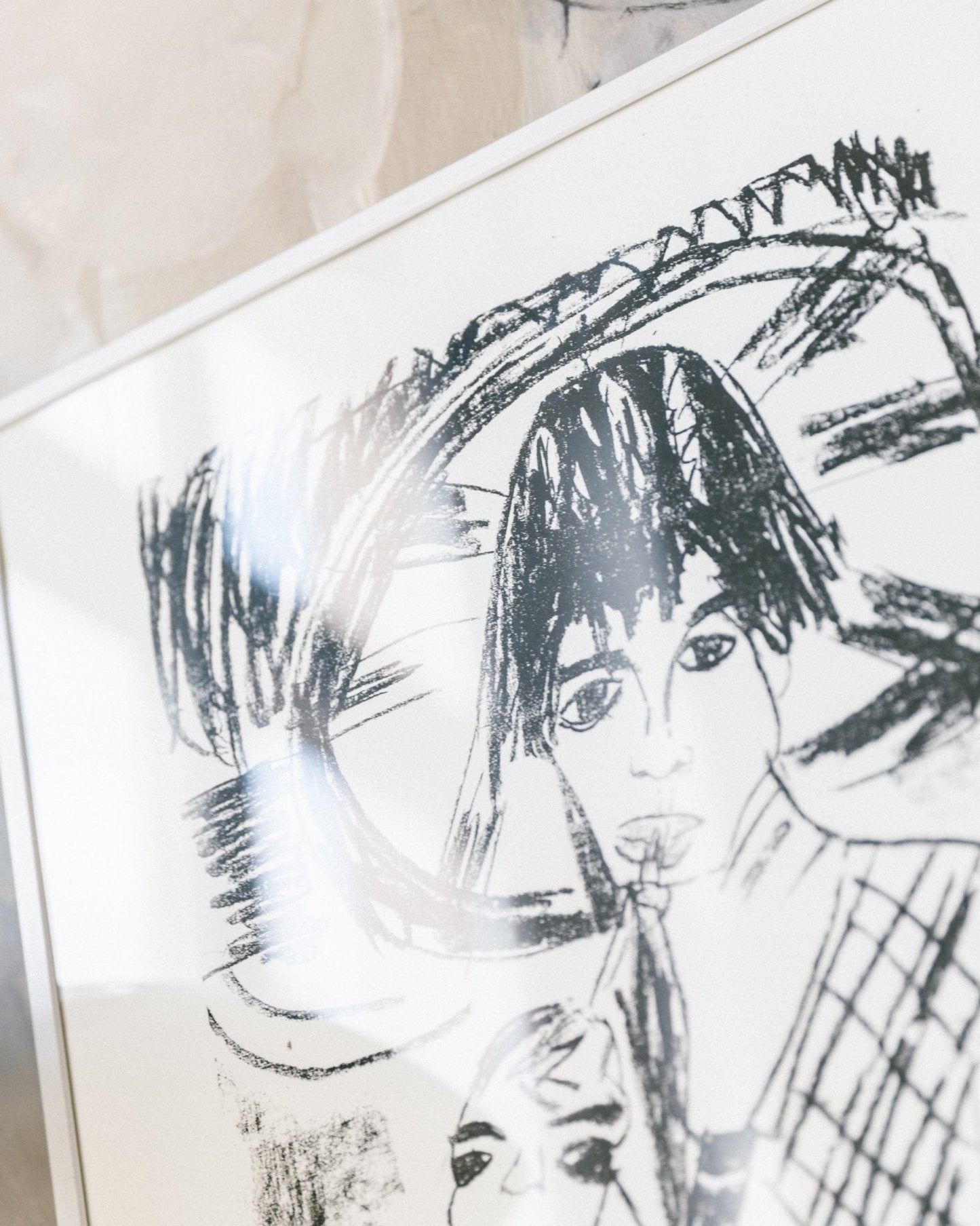 Vintage portrait print - father, mother with child - framed in aluminum frame - 1980s