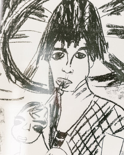 Vintage portrait print - father, mother with child - framed in aluminum frame - 1980s