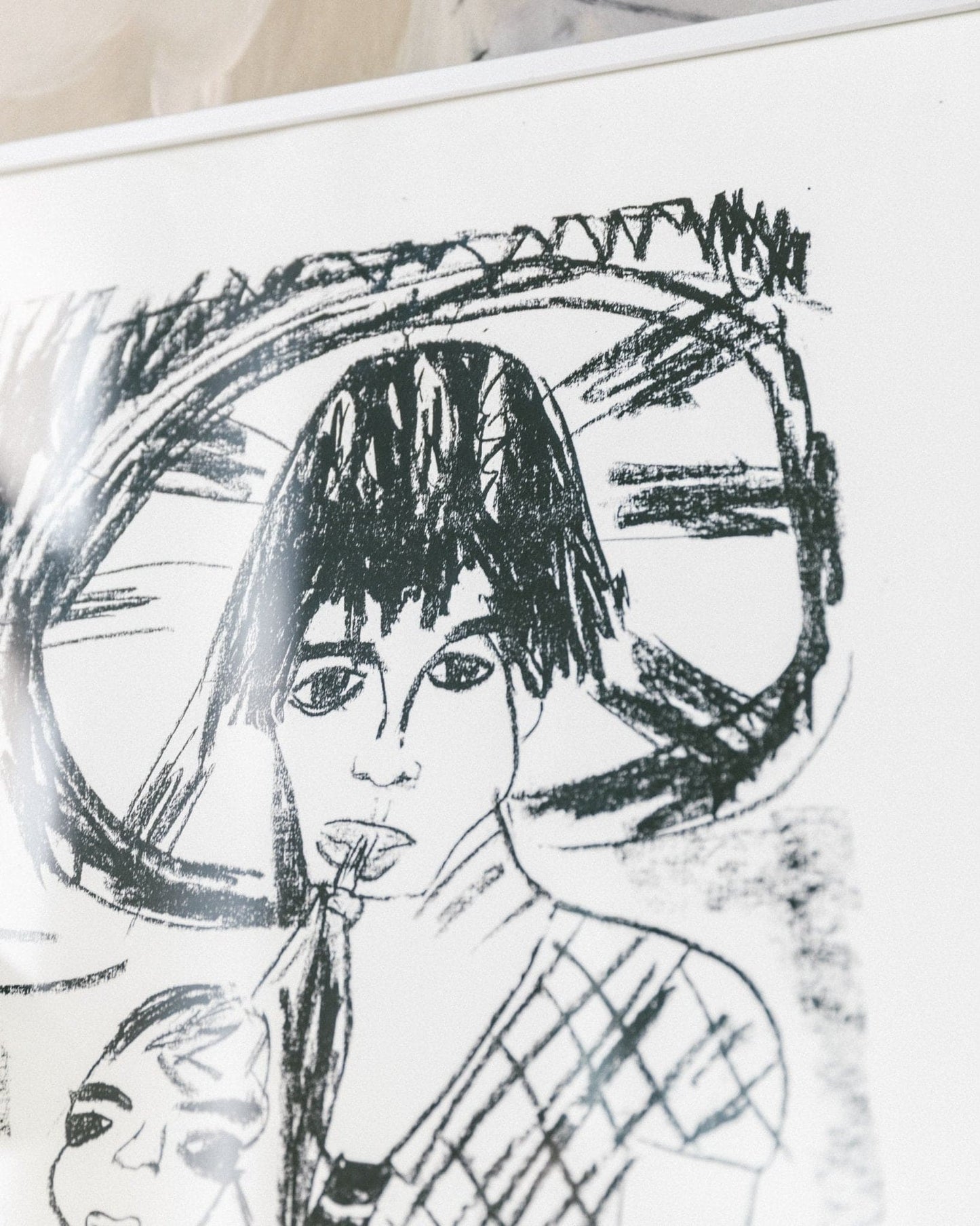 Vintage portrait print - father, mother with child - framed in aluminum frame - 1980s