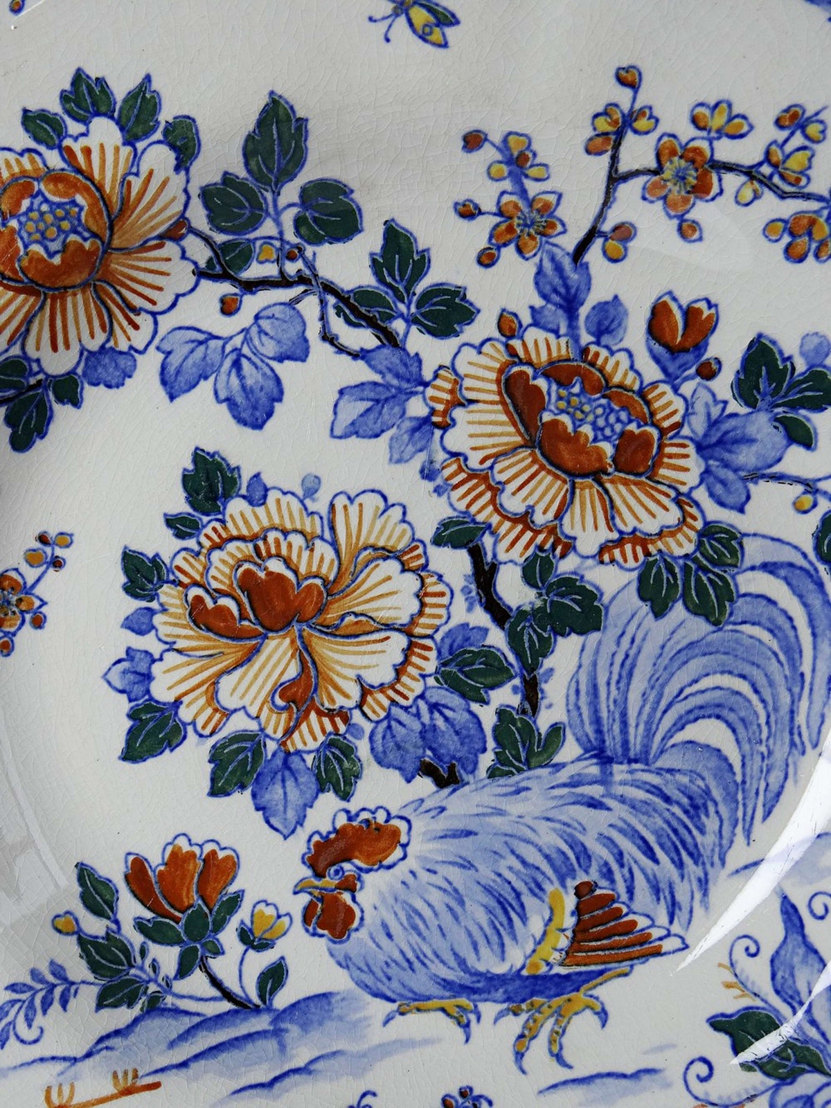 Vintage Teller "Coq und Pivoines" von Gien, Fayence um 1900
