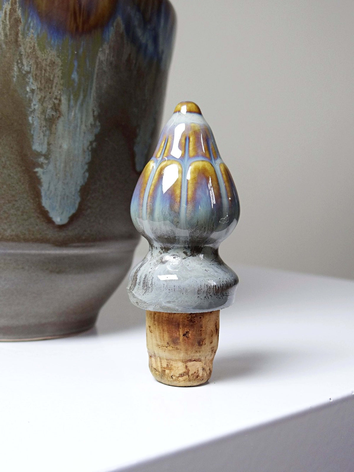 Vintage Keramikflasche mit Stöpsel, flambierte Glasur, Frankreich