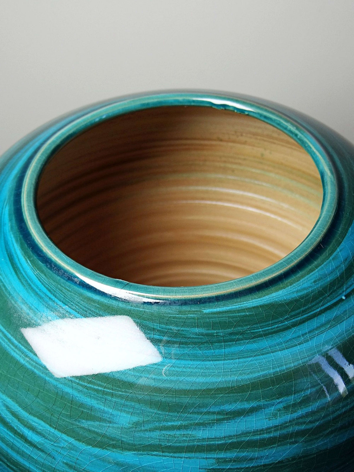Vintage Keramikvase malachitgrün, Mid-Century