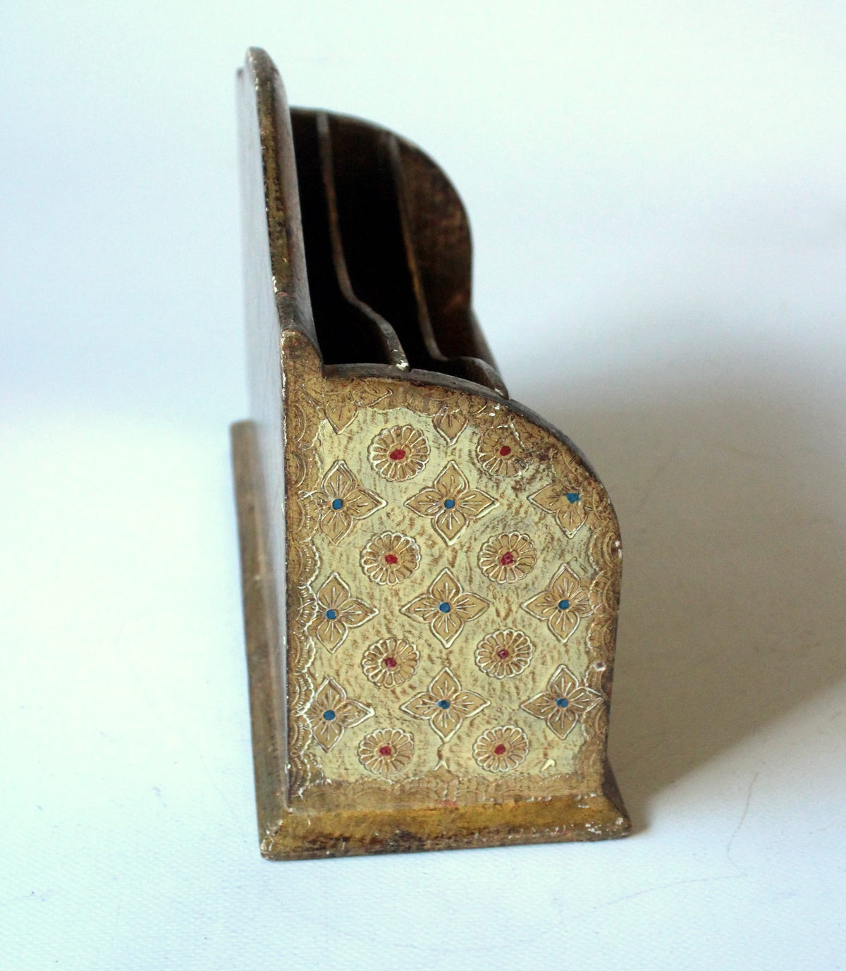 Vintage Briefehalter "Florentiner" aus vergoldetem Holz, Italien 1950er