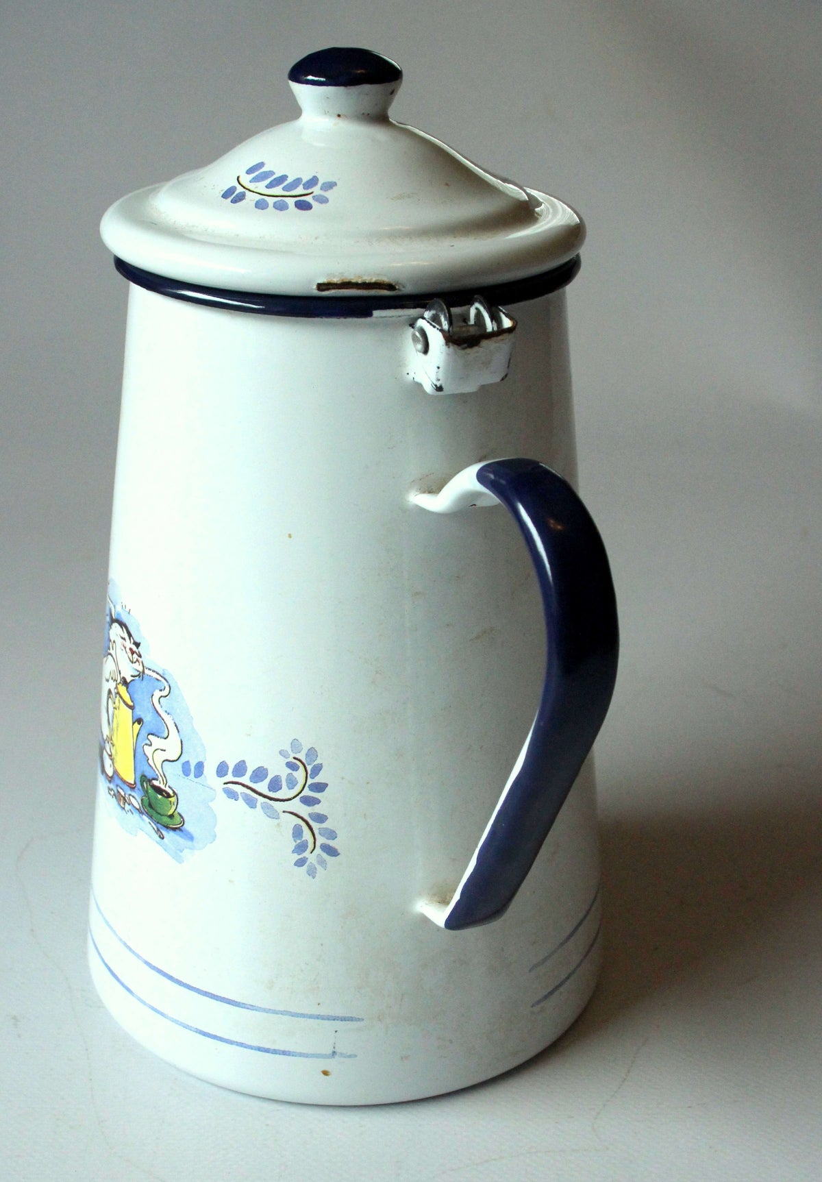 Vintage Kaffeekanne Emaille "Kater Jacob" von Sven Hartmann für ELO