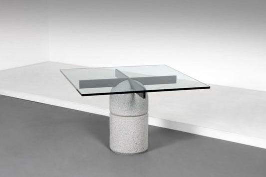 Vintage Esstisch Paracarro von Giovanni Offredi für Saporiti Italia, Betonfuß Glasplatte