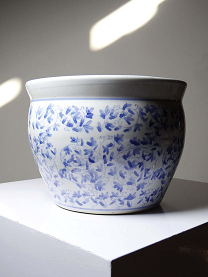 Vintage Übertopf Porzellan blau-weiß mit Blütendekor, China
