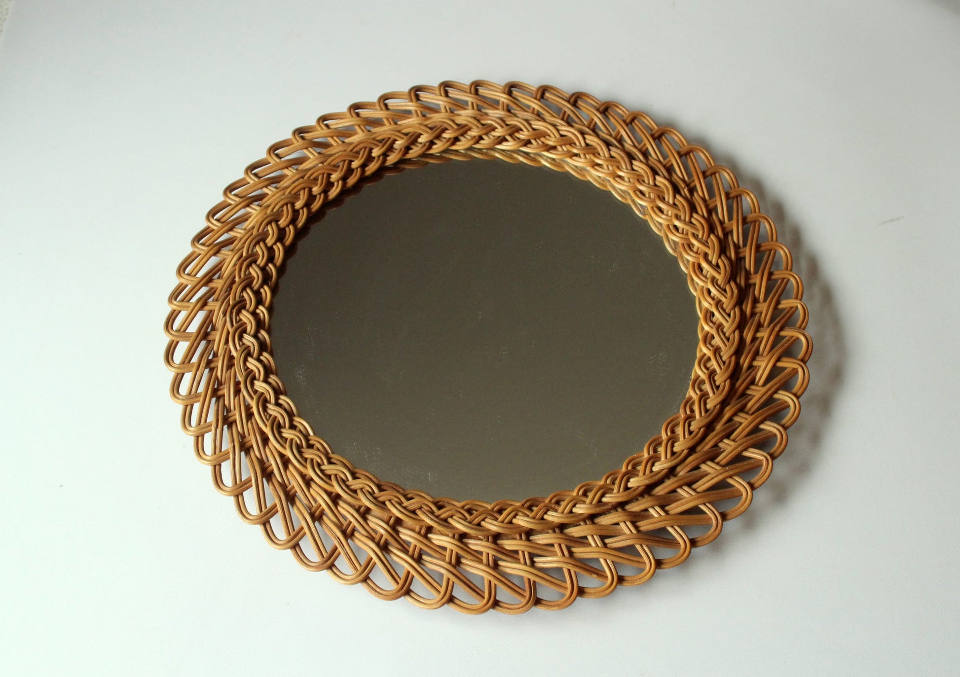 Vintage Wandspiegel Sunburst Weide geflochten