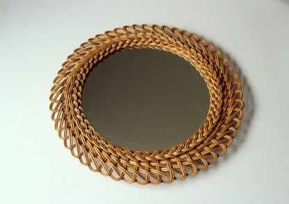 Vintage Wandspiegel Sunburst Weide geflochten
