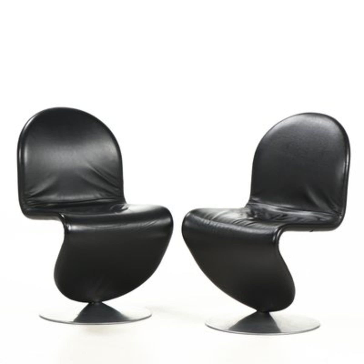 Vintage Set von 2 Stuhl 1-2-3 von Verner Panton für Fritz Hansen Schwarz Leder