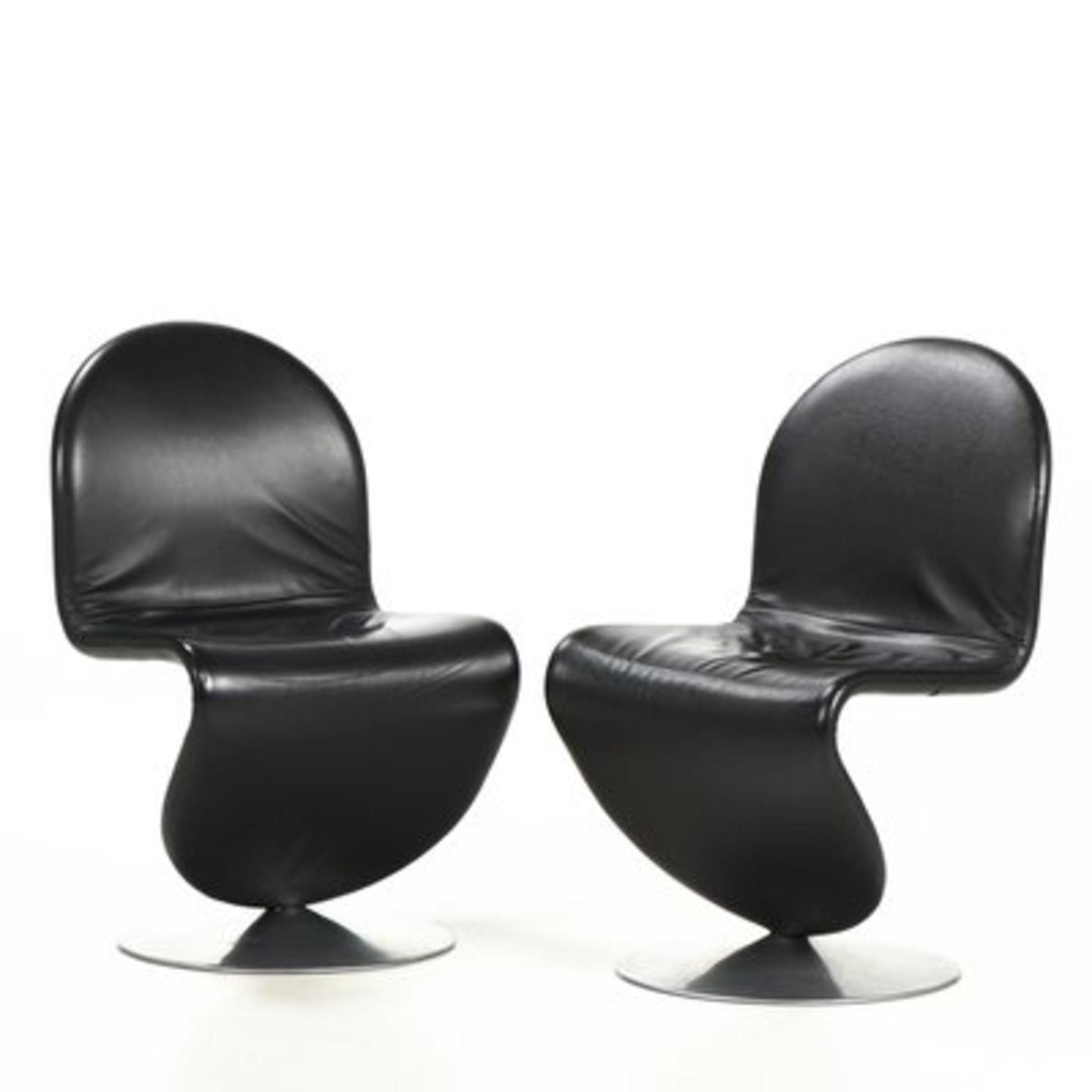 Vintage Set von 2 Stuhl 1-2-3 von Verner Panton für Fritz Hansen Schwarz Leder