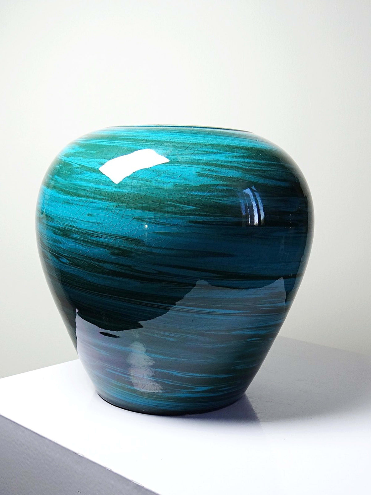 Vintage Keramikvase malachitgrün, Mid-Century