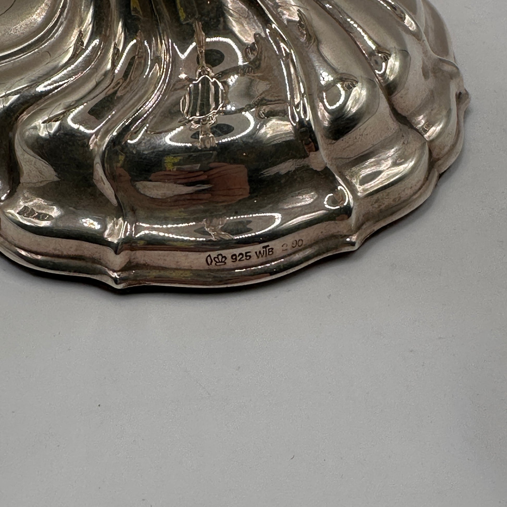 Vintage Kerzenleuchter fünfarmig aus massivem 925er Silber, Barockstil, schöne Silberpatina