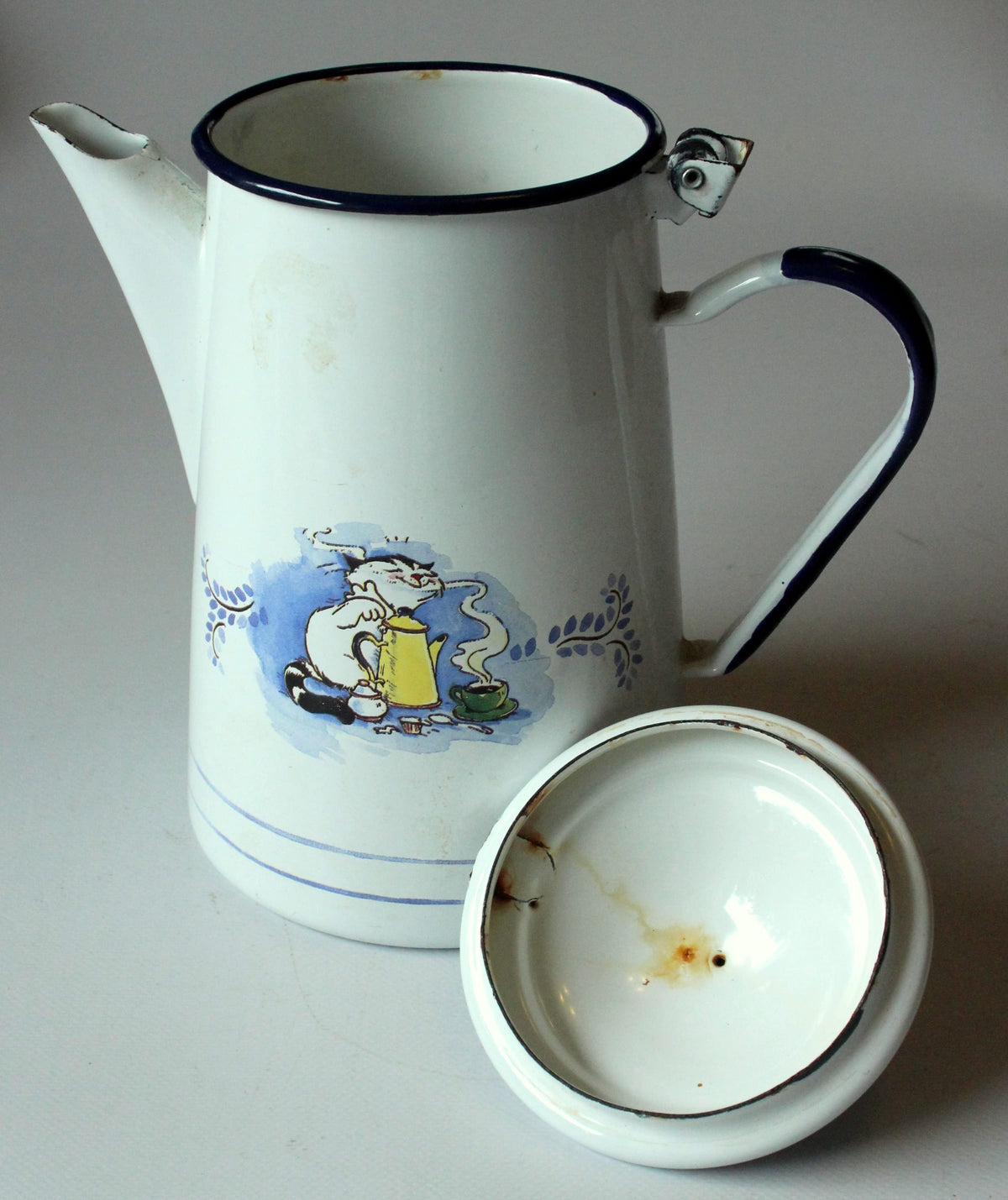 Vintage Kaffeekanne Emaille "Kater Jacob" von Sven Hartmann für ELO