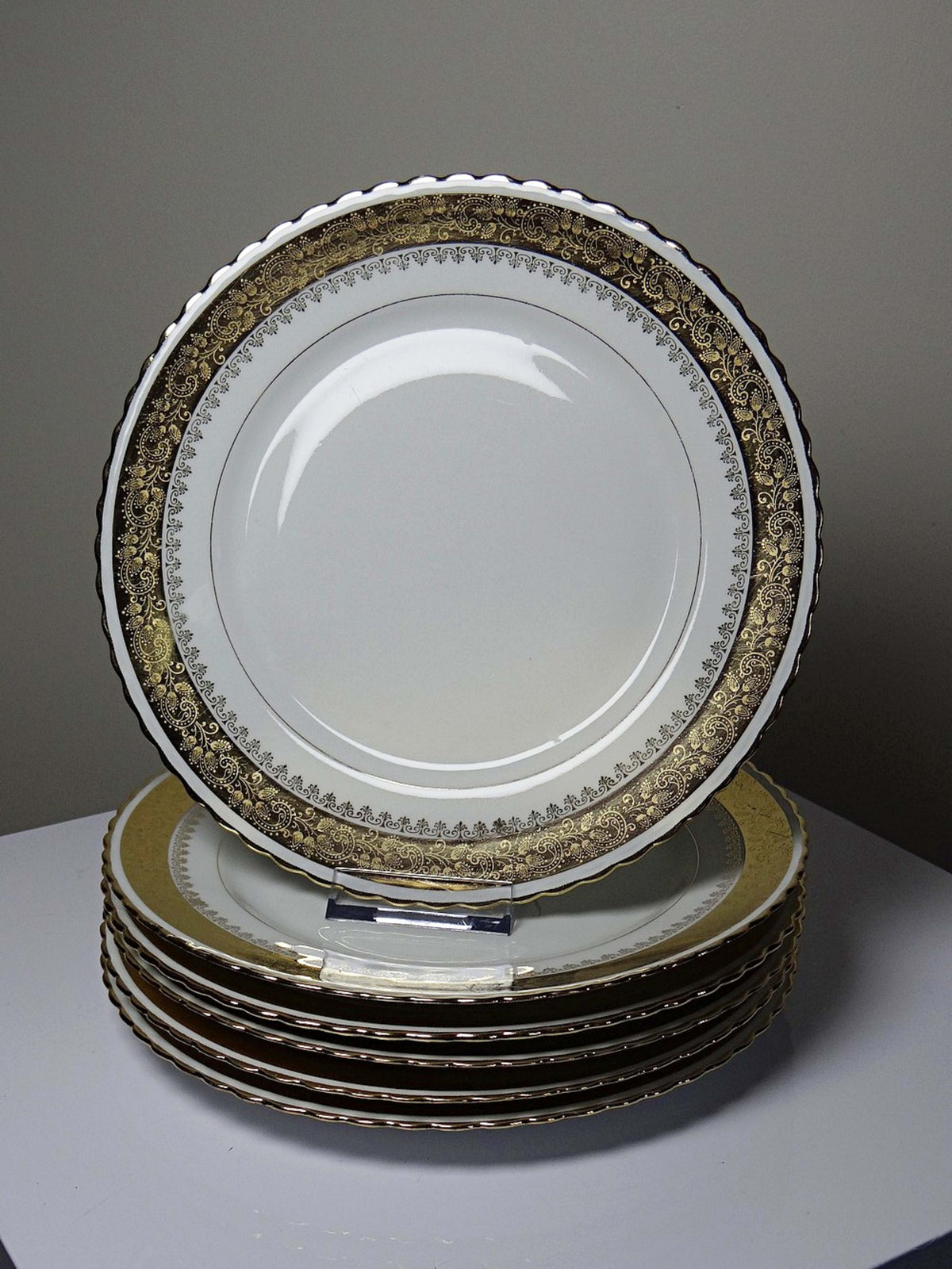 Set von 6 Vintage Teller von ADP Royal Limoges, Porzellan vergoldet