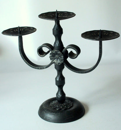 Vintage Kerzenleuchter 3-armig Schmiedeeisen von Heibi
