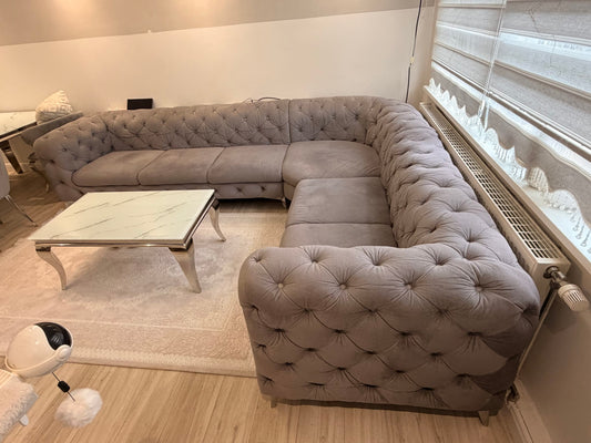 Chesterfield Ecksofa L-Form aus Samt