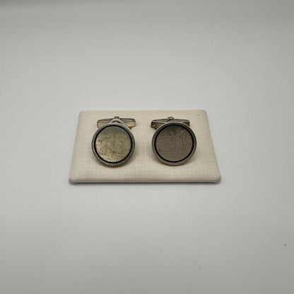 Vintage Manschettenknopf mit schwarzem Rand aus 835 Silber