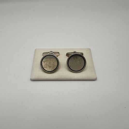 Vintage Manschettenknopf mit schwarzem Rand aus 835 Silber