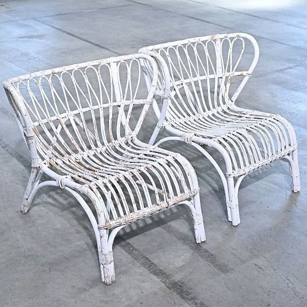 Vintage Loungechair Set von 2 Rattan