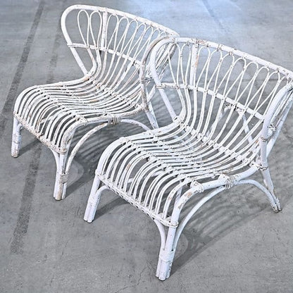 Vintage Loungechair Set von 2 Rattan