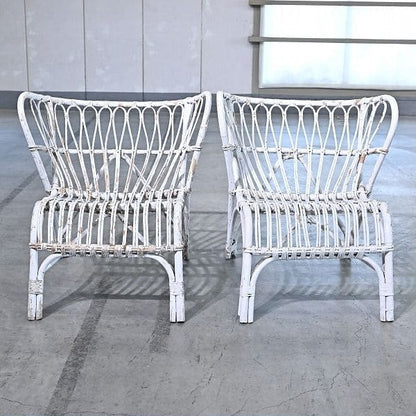 Vintage Loungechair Set von 2 Rattan