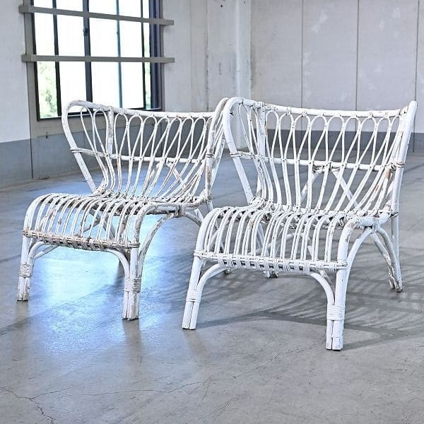 Vintage Loungechair Set von 2 Rattan