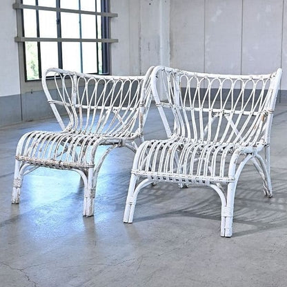 Vintage Loungechair Set von 2 Rattan