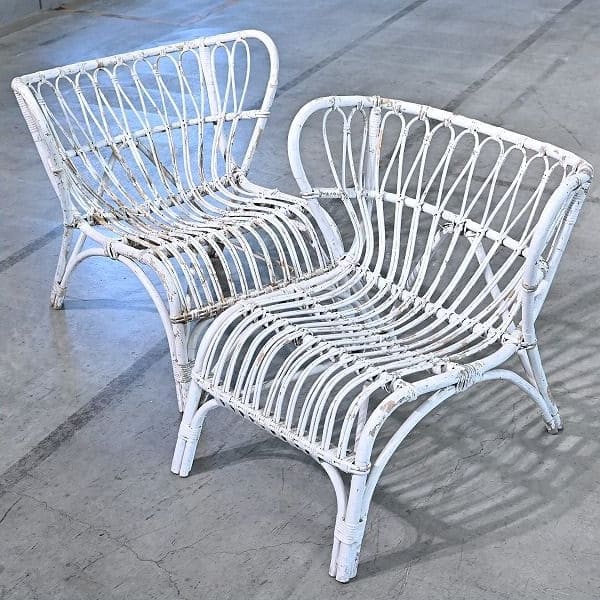 Vintage Loungechair Set von 2 Rattan