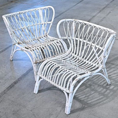 Vintage Loungechair Set von 2 Rattan