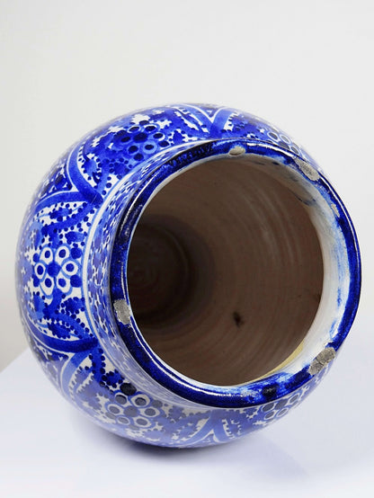 Vintage Vase Khabia aus Fès 19.-20. Jh. Kobaltblau, handgemacht