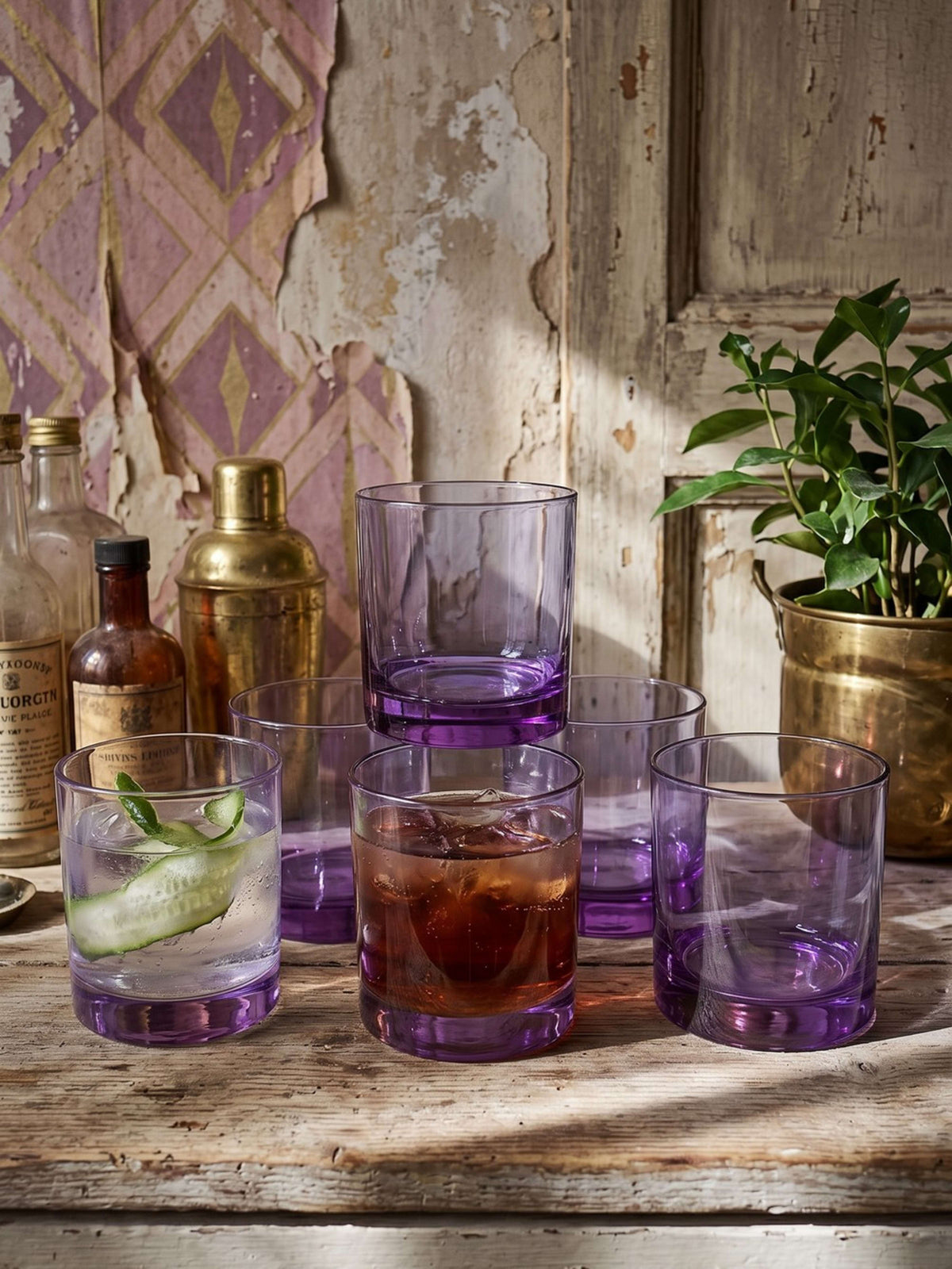 Set von 6 Vintage Whiskygläser aus Amethyst-Kristall, Mid-Century