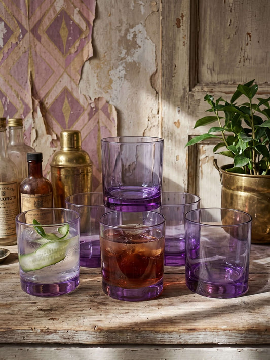 Set von 6 Vintage Whiskygläser aus Amethyst-Kristall, Mid-Century