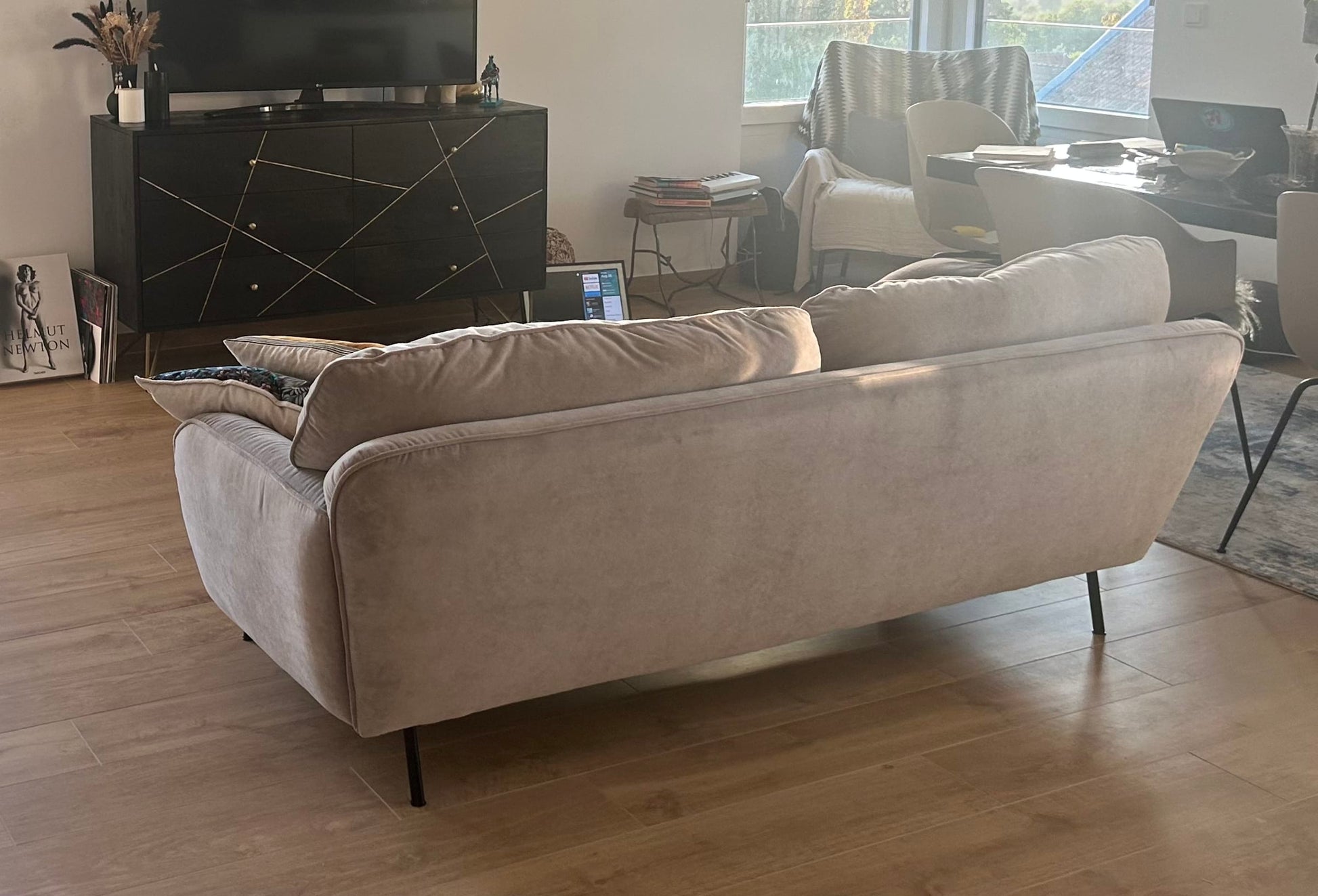 Vintage 3-Sitzer Sofa Fiona für SITS Malibu Velvet Beige schwarz