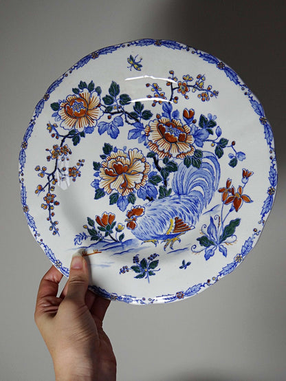 Vintage Teller "Coq und Pivoines" von Gien, Fayence um 1900