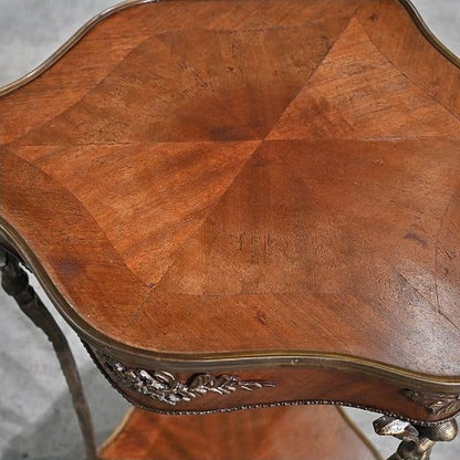 Vintage Beistelltisch mit Engel und Messing, Mahagoni, Katzenschnitzerei, Europäisch