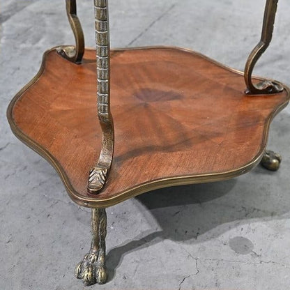 Vintage Beistelltisch mit Engel und Messing, Mahagoni, Katzenschnitzerei, Europäisch