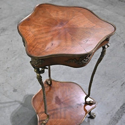 Vintage Beistelltisch mit Engel und Messing, Mahagoni, Katzenschnitzerei, Europäisch
