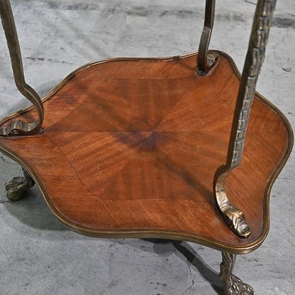Vintage Beistelltisch mit Engel und Messing, Mahagoni, Katzenschnitzerei, Europäisch