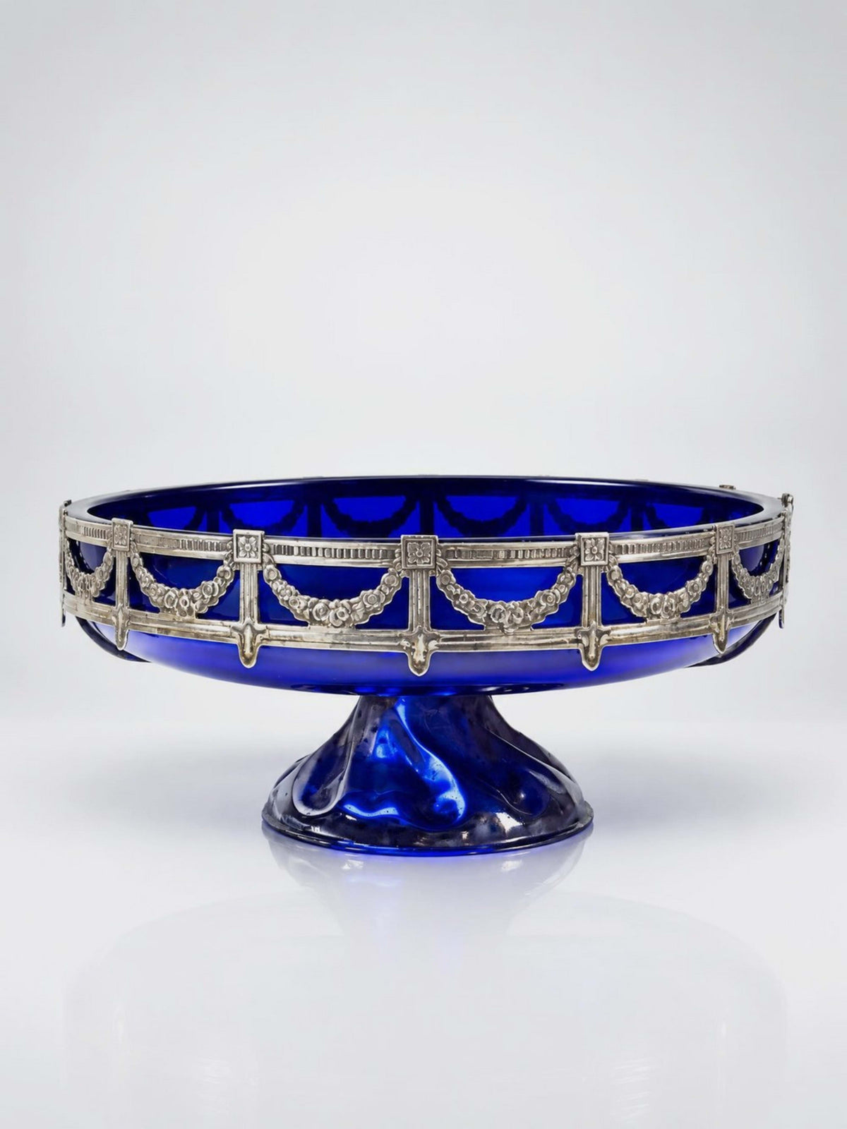 Vintage Schale aus Kobaltglas und versilbertem Metall, Louis XVI Stil, circa 1900-1920