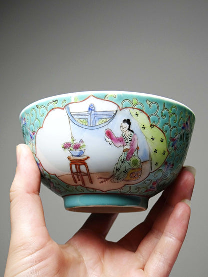 Vintage Porzellanschale Famille Rose Jingdezhen, Damen-Motiv 60er
