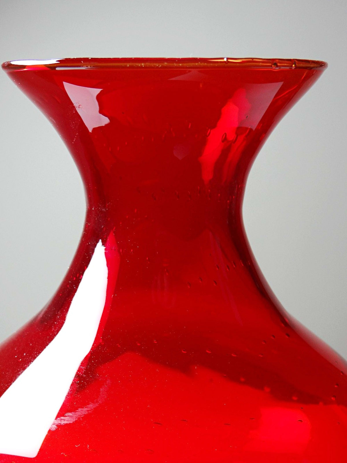 Vintage Vase Glas rot-gelb mit Blasendekor, 1960er Jahre