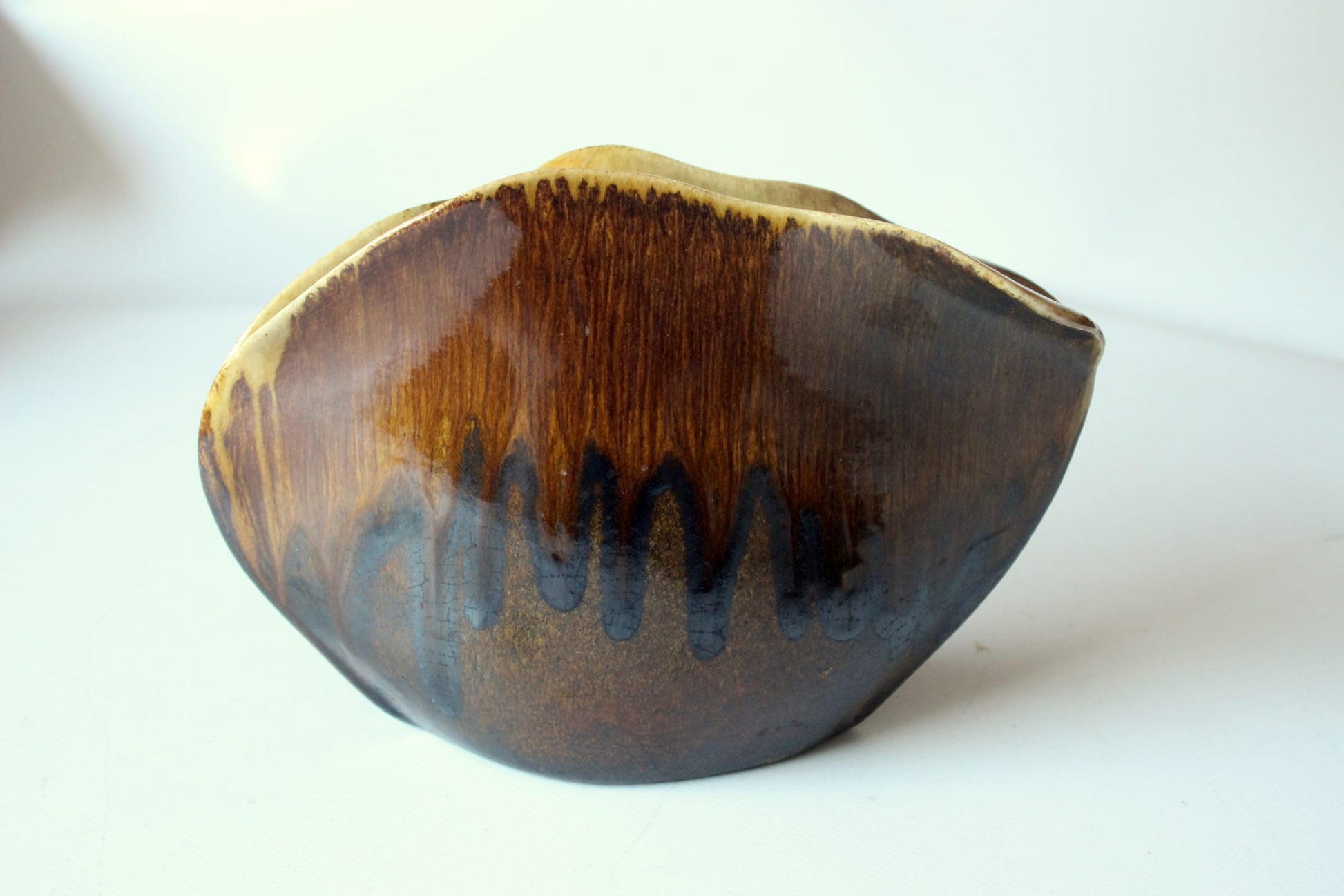 Vintage Keramik Vase Fat Lava, lippenförmige Öffnung