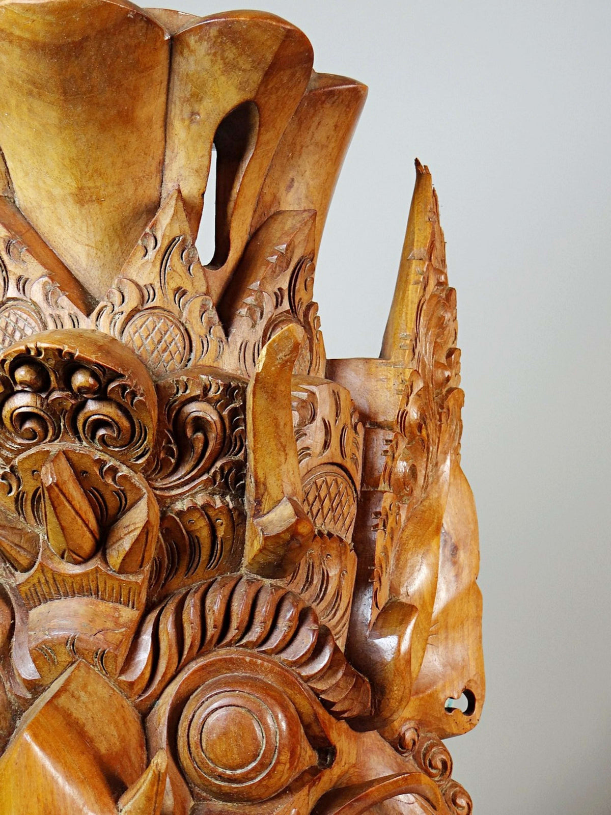 Vintage Wandmaske 'Barong' aus Holz, Bali handgeschnitzt