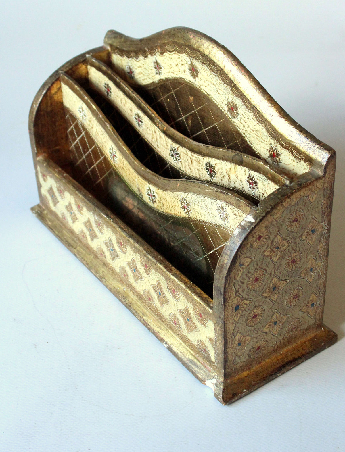 Vintage Briefehalter "Florentiner" aus vergoldetem Holz, Italien 1950er