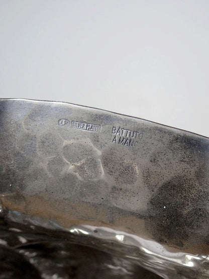 Vintage Servierschale Olri für Olri Italien Silberplattiert handgehämmert