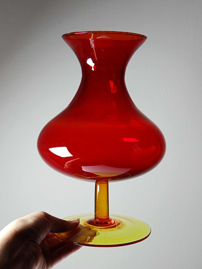 Vintage Vase Glas rot-gelb mit Blasendekor, 1960er Jahre