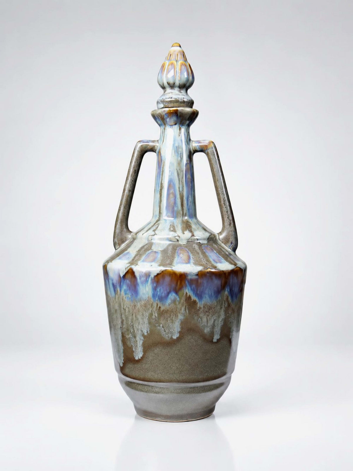Vintage Keramikflasche mit Stöpsel, flambierte Glasur, Frankreich