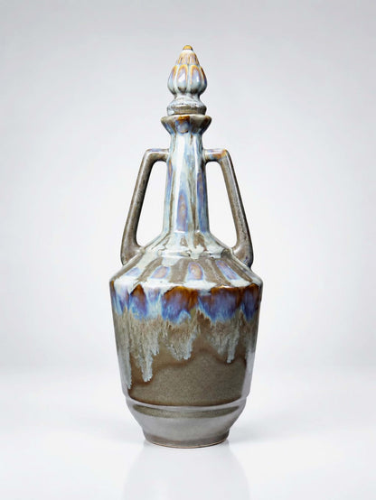Vintage Keramikflasche mit Stöpsel, flambierte Glasur, Frankreich